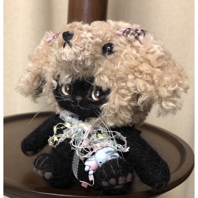 羊毛フェルト トイプーさん(黒猫 白猫)2点セット ハンドメイド 未