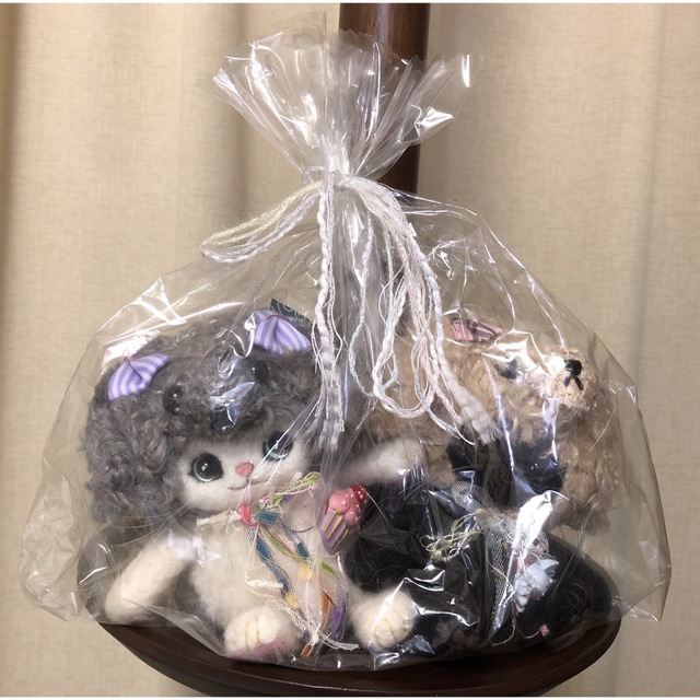羊毛フェルト トイプーさん(黒猫 白猫)2点セット ハンドメイド 未