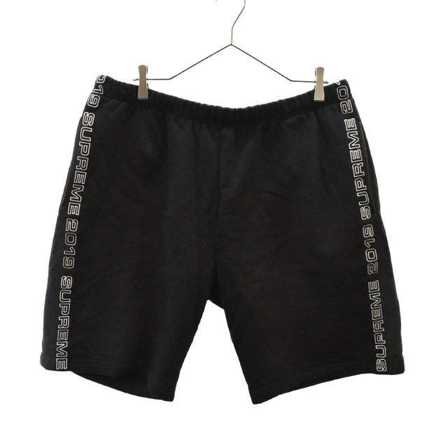 SUPREME シュプリーム 19SS Topline Sweatshort トップラインサイドロゴ刺繍ラインスウェットショートパンツ ショーツ ブラック