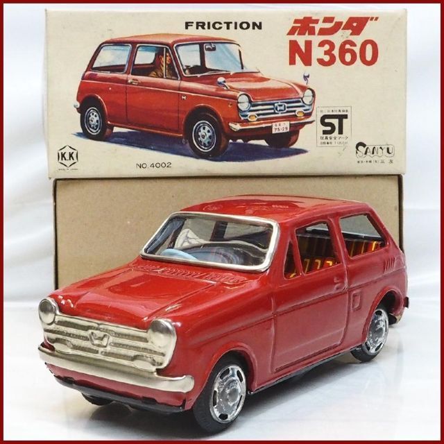 三友【HONDA N360ホンダ 赤 小サイズ】ブリキtin toy car箱付