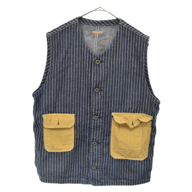 KAPITAL(キャピタル)のKAPITAL キャピタル Stripe Vest ストライプ ベスト ネイビー メンズのトップス(ベスト)の商品写真