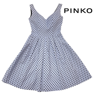ピンコ(PINKO)の新品ピンコPINKOドット柄フィット＆フレアーワンピース　ブルー#38(ひざ丈ワンピース)