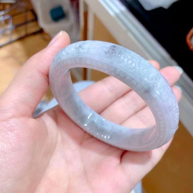 天然無処理 A貨 翡翠 ヒスイ 手彫りバングル55.2mm-
