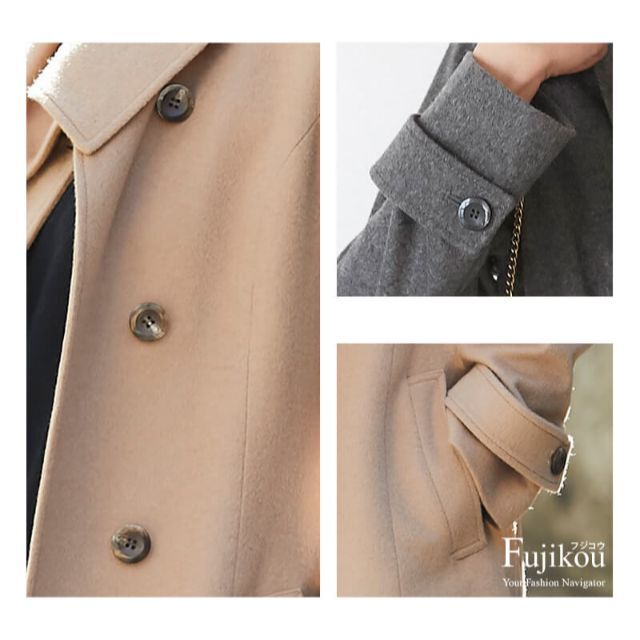 カシミヤ100% トレンチコート☆キャメル ブラウン系 比翼 新品 激安な