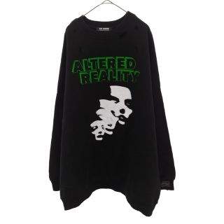 ラフシモンズ(RAF SIMONS)のRAF SIMONS ラフシモンズ 22AW altered reality destroyed sweatshirt フロントグラフィックプリント クルーネックスウエットシャツ 222-M168 ブラック(スウェット)