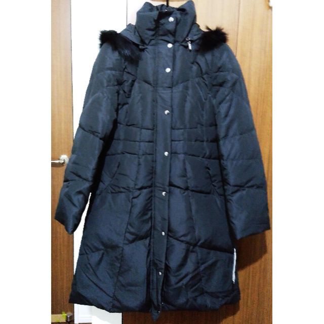 フード付きダウンコート☆黒 ファー付き ロング丈 Aライン M~L 新品