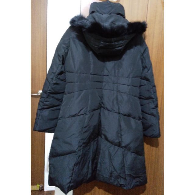 フード付きダウンコート☆黒 ファー付き ロング丈 Aライン M~L 新品