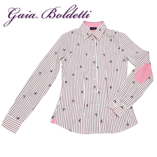 新品 Gaia Boldettiイタリア製ストライプシャツブラウス　白#40(シャツ/ブラウス(長袖/七分))