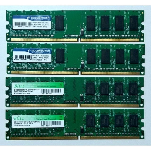 DDR2-800 (PC2-6400) CL5, 1GB×4枚 スマホ/家電/カメラのPC/タブレット(PCパーツ)の商品写真