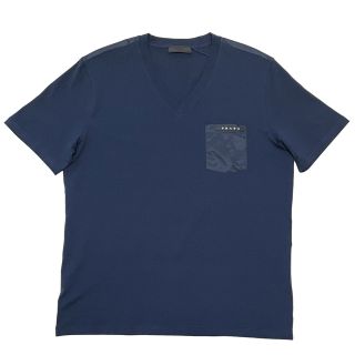 【極美品】PRADA  ワンポイント 半袖 Tシャツ 胸ポケット　ネイビー　L