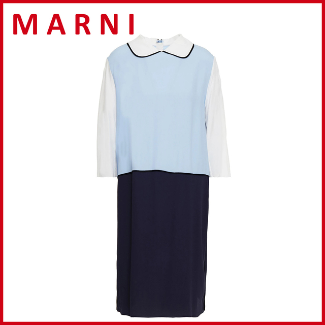 MARINI - 新品マルニ 　七分袖　シルクワンピース　ブルー　#40　MARNI
