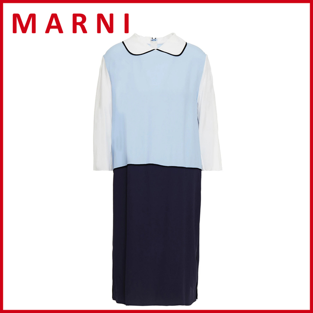 18%OFF】 MARINI - 七分袖 シルクワンピース ブルー #40 MARNI 新品