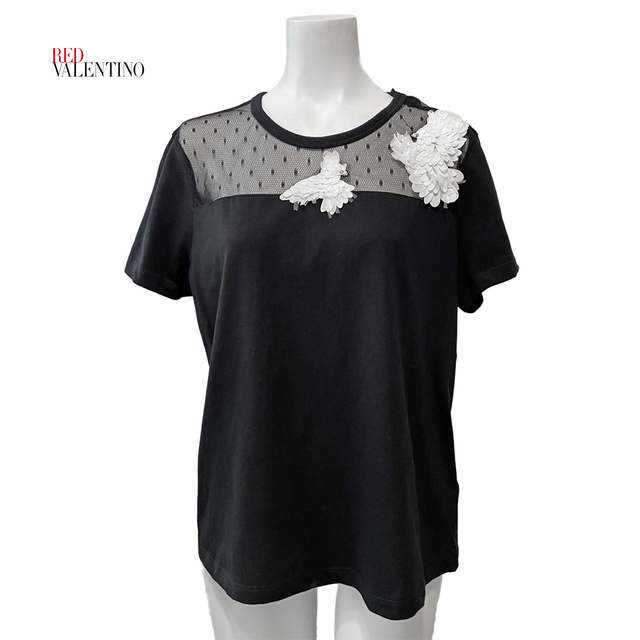 新品レッドヴァレンティノRED VALENTINOチュールTシャツ黒#M