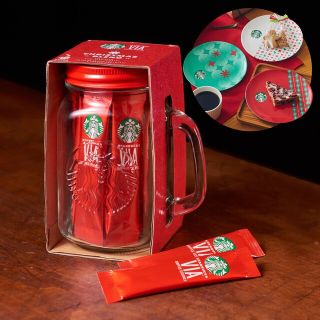 スターバックス(Starbucks)のスターバックス ヴィア クリスマス ブレンド 15本入りグラスジャー プレート付(コーヒー)