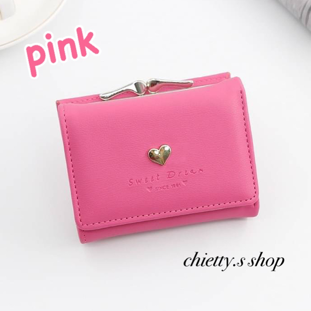 大人気◎コインケース ミニ財布 ウォレット がま口 3つ折り 財布 濃いピンク レディースのファッション小物(財布)の商品写真