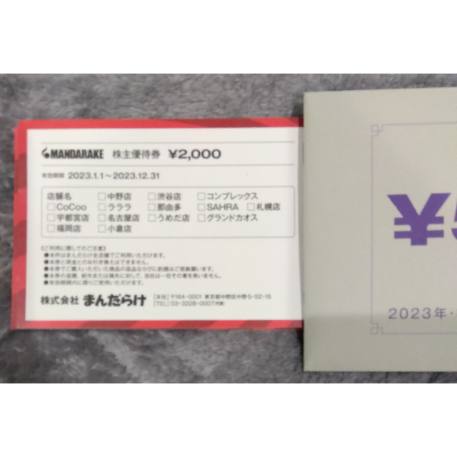 まんだらけMANDARAKE株主優待５万円分 チケットの優待券/割引券(ショッピング)の商品写真