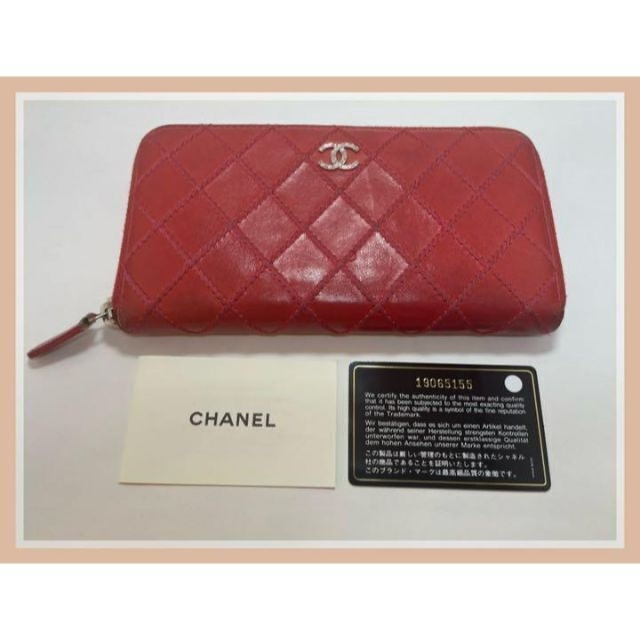 ファッション小物 【正規品】CHANEL 長財布 ウォレット 赤 レッド