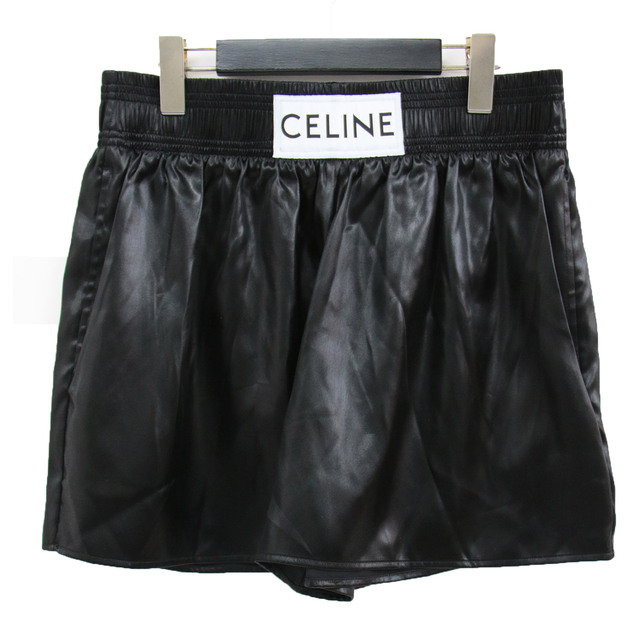 celine - CELINE セリーヌ パンツ ショート丈 ボトムス ズボン 22秋冬 ブラック 黒 36 S Aライン ギャザー ロゴ サテン ボクシングショートパンツ カジュアル スポーツウェア ランニング ジム おしゃれ 高級 【レディース】【中古】【美品】【K3586】