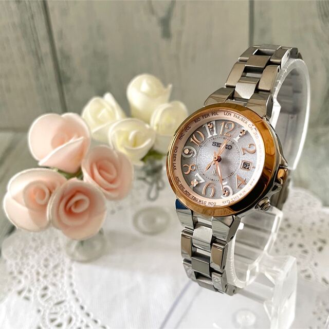 海外販売× 【動作良好】SEIKO ルキア 腕時計 1B25-0AC0 電波 チタン