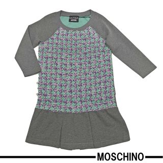 モスキーノ(MOSCHINO)の新品モスキーノMOSCHINOツイード＆スウェットワンピース　グレー40(ミニワンピース)