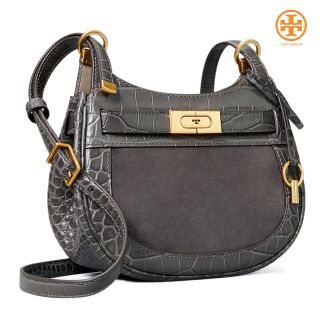 トリーバーチ(Tory Burch)の新品トリーバーチTORY BURCHクロコ型押しサドルバッグ　グレー(ショルダーバッグ)