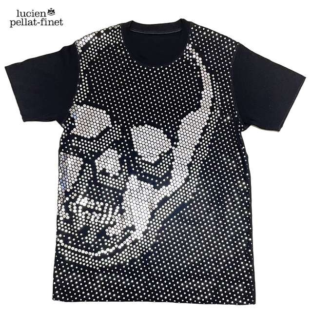 柔らかな質感の Lucien pellat-finet - ルシアンペラフィネメンズドットスカルシルバーTシャツS黒 Tシャツ+カットソー(半袖+袖なし)