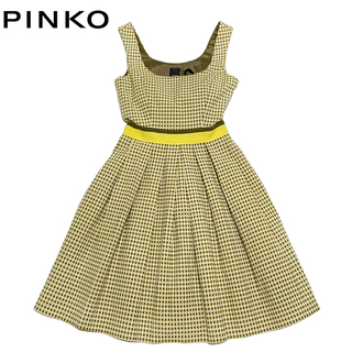 ピンコ(PINKO)の新品ピンコPINKOギンガムチェック フィット＆フレアーワンピース黄色#38(ひざ丈ワンピース)