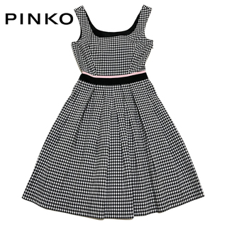 ピンコ(PINKO)の新品ピンコPINKOギンガムチェック フィット＆フレアーワンピース黒#38(ひざ丈ワンピース)