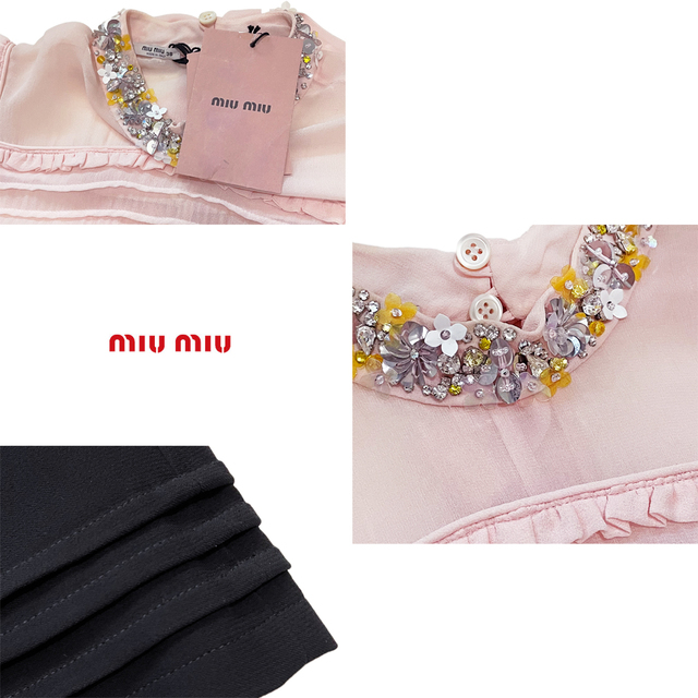 miu miu  ミュウミュウ  ワンピース ドレス 膝丈 ピンク ビジュー