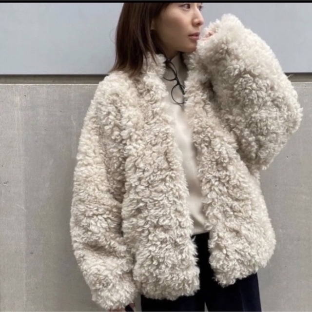 CLANE / クラネ | 2022AW | × MINAMI TANAKA CURL FUR SHORT COAT カールファー ショート コート | 2 | ベージュ | レディースジャケット/アウター