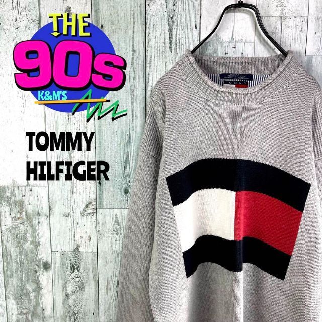 90's TOMMY HILFIGER フラッグロゴ モックネックコットンニット (訳