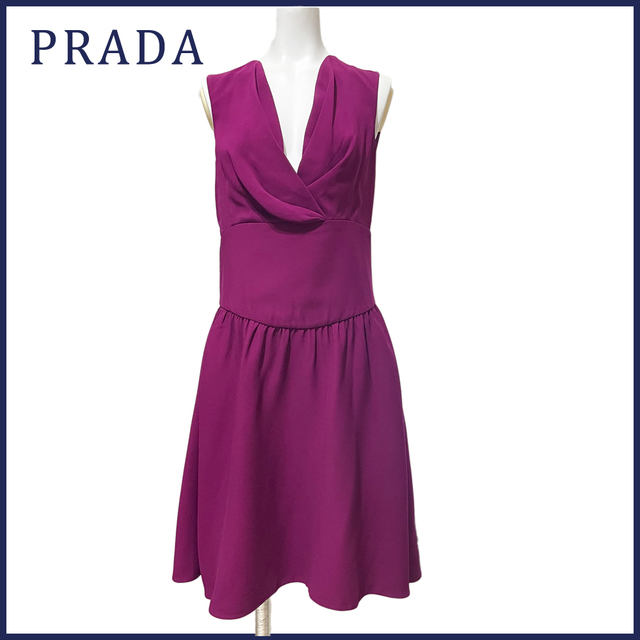 新品プラダ　ドレープ　ワンピースドレス　赤紫　#38　PRADA