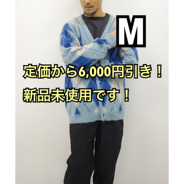 30%ウールNeedles Mohair Cardigan-Argyle-Lt.Blue M