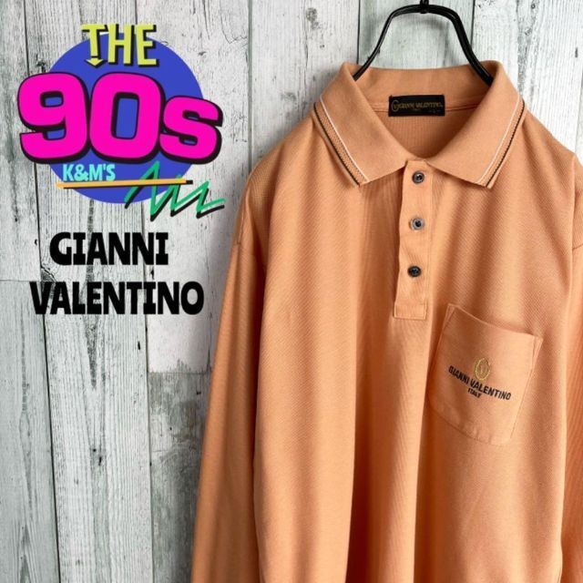 90's ジャンニバレンチノ　ロゴ刺繍　ロングスリーブ　チェックポロシャツ