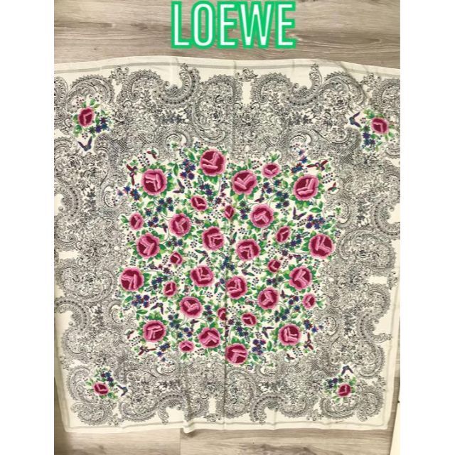 美品】LOEWE ロエベ シルク100% 花柄 大判 スカーフ ストール-