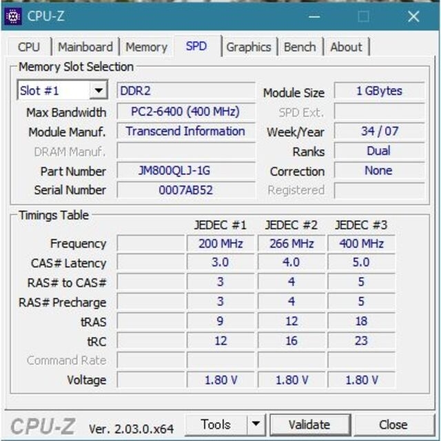 Transcend(トランセンド)のDDR2-800 (PC2-6400) CL5, 1GB×4枚 スマホ/家電/カメラのPC/タブレット(PCパーツ)の商品写真