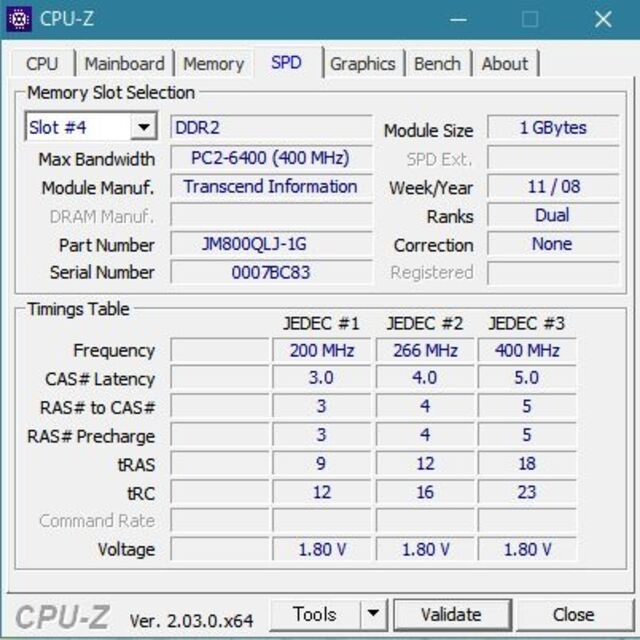 Transcend(トランセンド)のDDR2-800 (PC2-6400) CL5, 1GB×4枚 スマホ/家電/カメラのPC/タブレット(PCパーツ)の商品写真