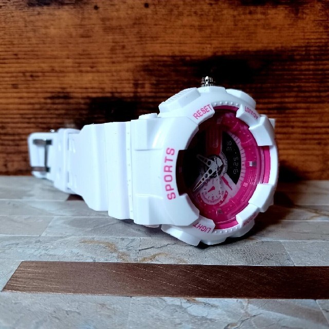 【デジタルダミー】アナログ腕時計 メンズ レディース ボーイズ ガールズ 白ピン メンズの時計(腕時計(デジタル))の商品写真