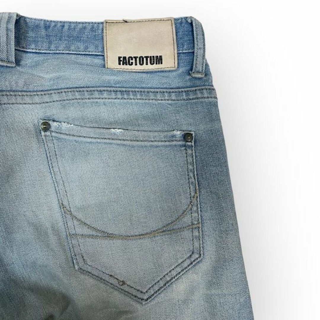 FACTOTUM - FACTOTUM ダメージ ストレートデニム 牛革 FACTOTUM - FACTOTUM ダメージ ストレートデニム 牛革