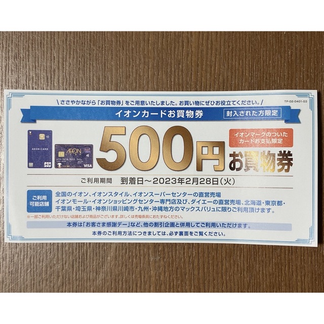 イオンカード　お買物券　500円 チケットの優待券/割引券(ショッピング)の商品写真