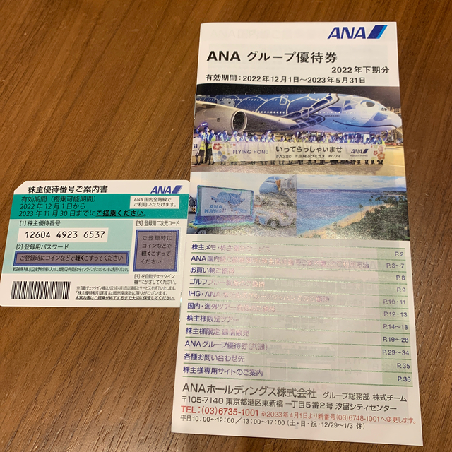 ANA(全日本空輸)(エーエヌエー(ゼンニッポンクウユ))のANA 株主優待　2023年11月30日まで チケットの優待券/割引券(その他)の商品写真