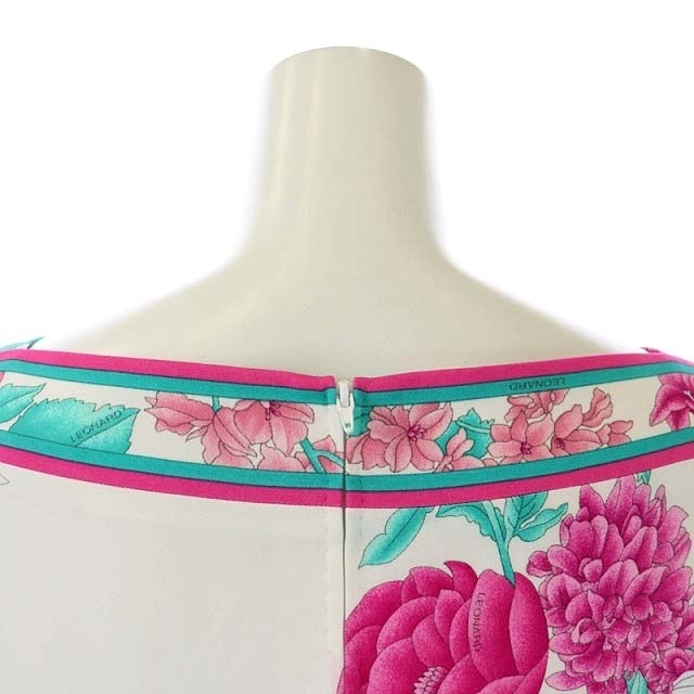 レオナール ワンピース カンカン素材 近年モデル ロング 七分袖 花柄 40