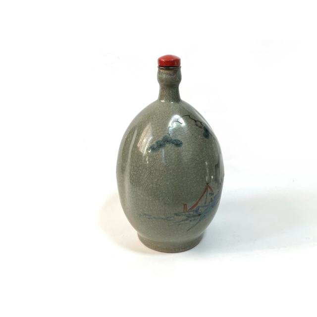 骨董 柿右衛門青磁 人物文 瓜形徳利 蓋付 瓶子 花入 柿右衛門 古 骨董 柿右衛門青磁 人物文 瓜形徳利 蓋付 瓶子 花入 柿右衛門 古