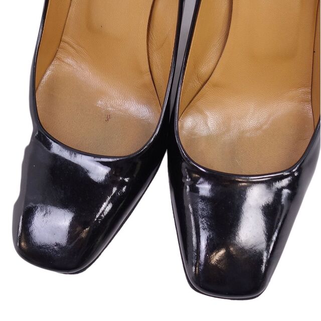美品 エルメス HERMES パンプス パテントレザー スクエアトゥ レディース エナメル シューズ 靴 37(24cm相当) ブラック