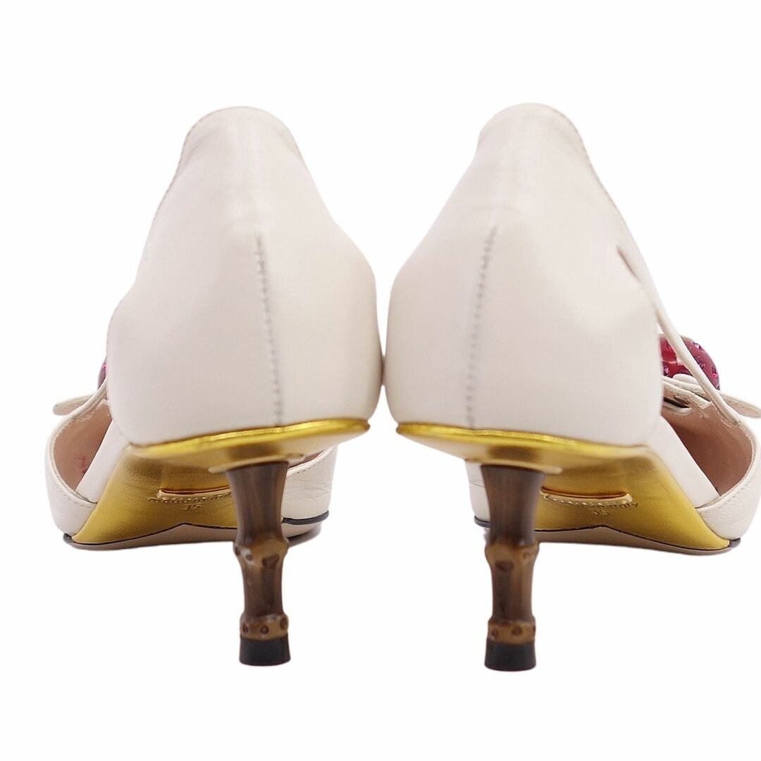 グッチ GUCCI パンプス バンブーヒール インターロッキング チェリー シューズ レザー レディース 靴 35(22cm) ホワイト