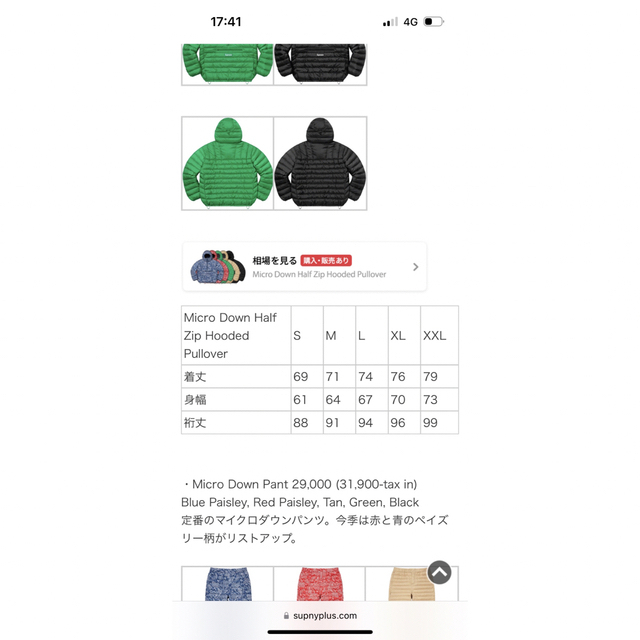 Supreme(シュプリーム)のMicro Down Half Zip Hooded Pullover メンズのジャケット/アウター(ダウンジャケット)の商品写真