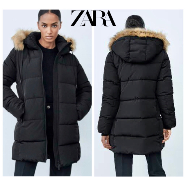 52肩幅美品★ ZARA 撥水加工パフダウンジャケット ブラック S