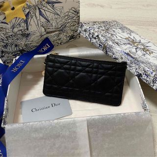 クリスチャンディオール(Christian Dior)のLADY DIOR スモール ジップ カードホルダー 黒(財布)