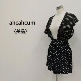 アチャチュムムチャチャ(AHCAHCUM.muchacha)の[アチャチュム] ポルカドット フリルオールインワン ブラック レディース(オールインワン)