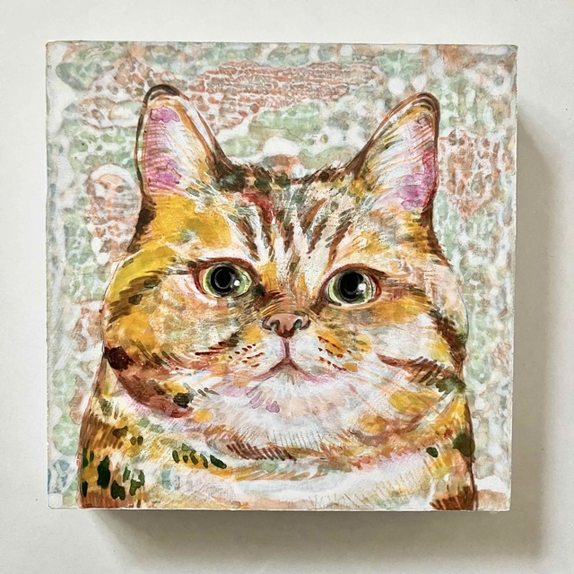 原画　猫の肖像画　木製パネル